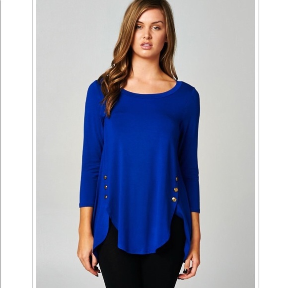 Emerald Fashion Tops - 2X Long Sleeve Tee Shirt Top Blouse Button Trim